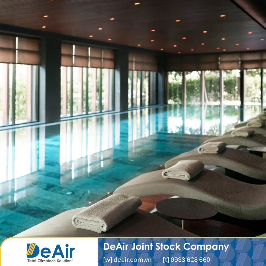 Hot water supply system for hotel and resort swimming pools