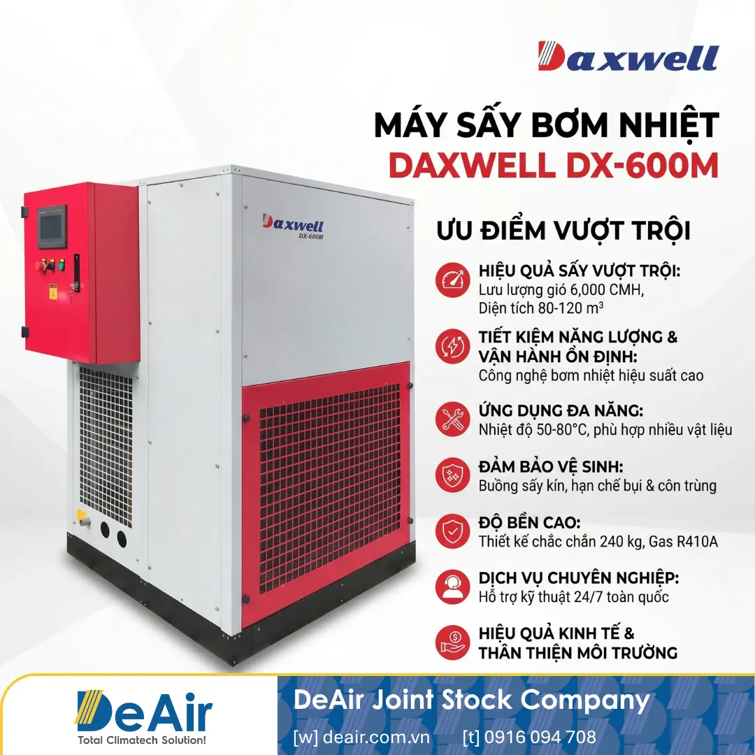 Technical specifications of the Daxwell DX-600M heat-pump dryer