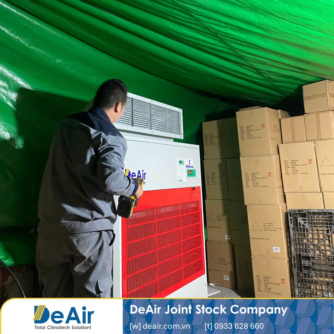 DeAir technician installing and guiding machine operation