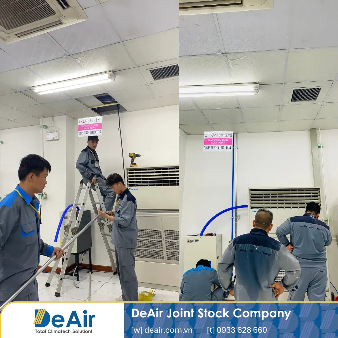 Kỹ thuật DeAir tiến hành kết nối máy tạo ẩm với máy lạnh và chạy thử