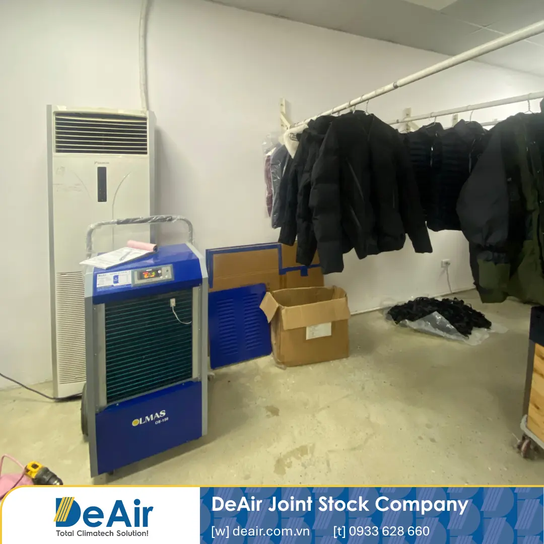 Olmas OS-150 dehumidifier in a fabric warehouse