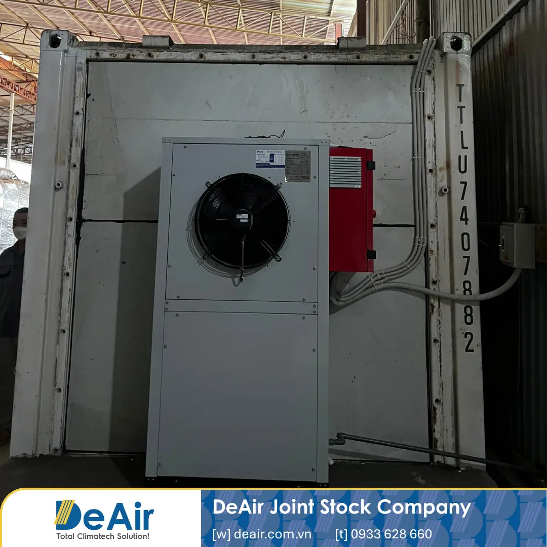 Máy sấy Heat-pump Daxwell kết nối với phòng sấy Container