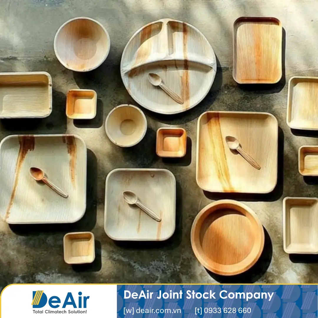 Thành phẩm chén đĩa khay làm từ mo cau ép nhiệt