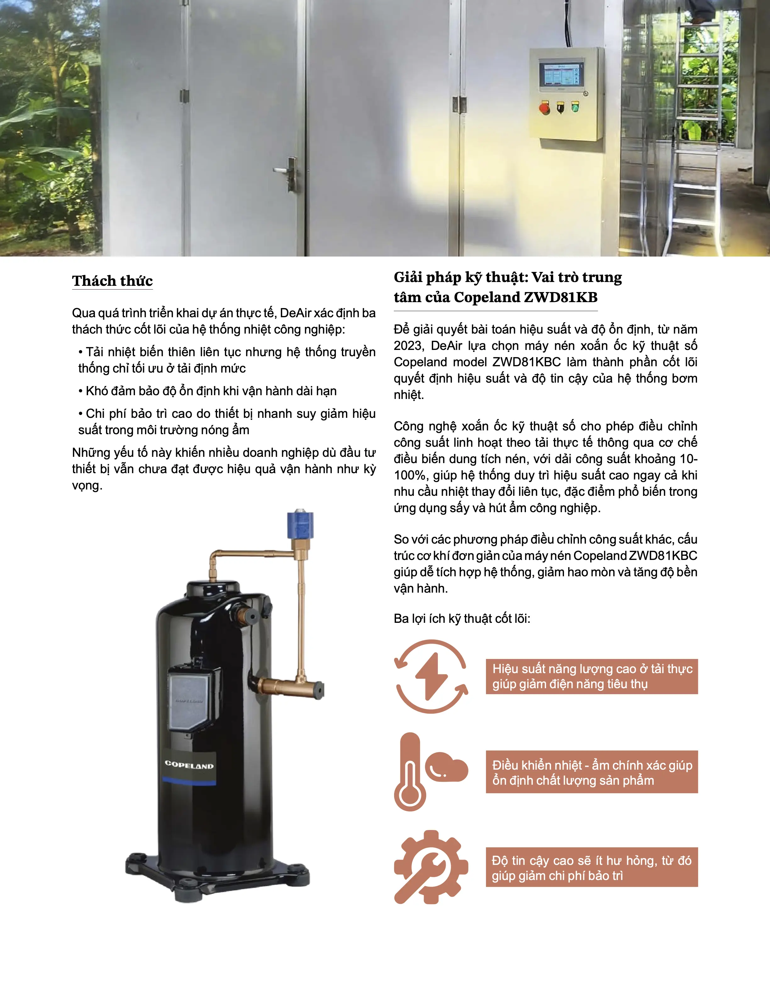 Copeland ZWD81KBC digital scroll compressor and DeAir's technical solution