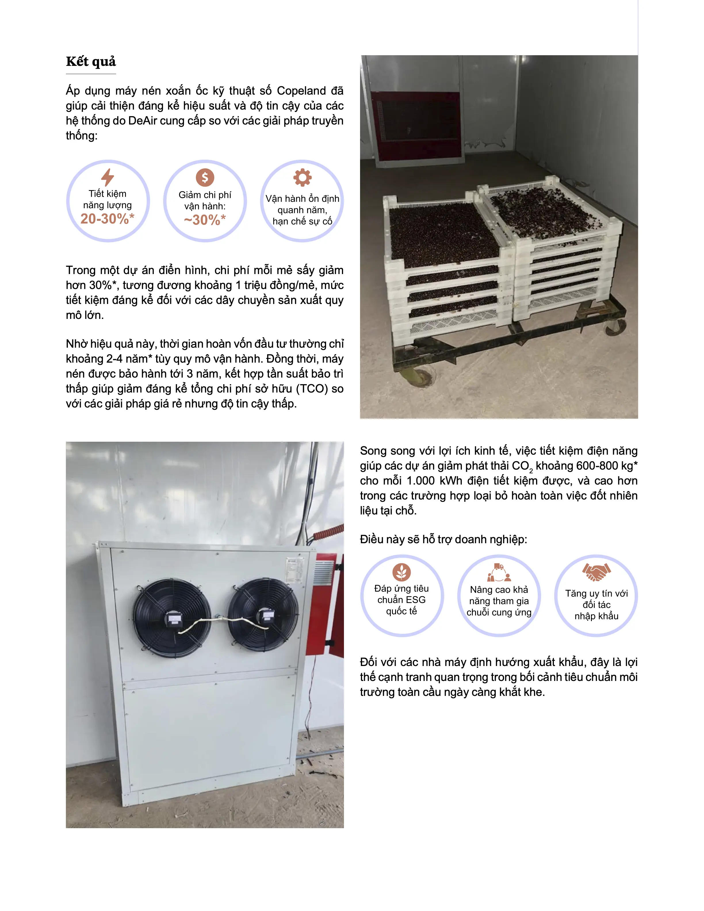 Actual operational results of the DeAir drying system in the Central Highlands