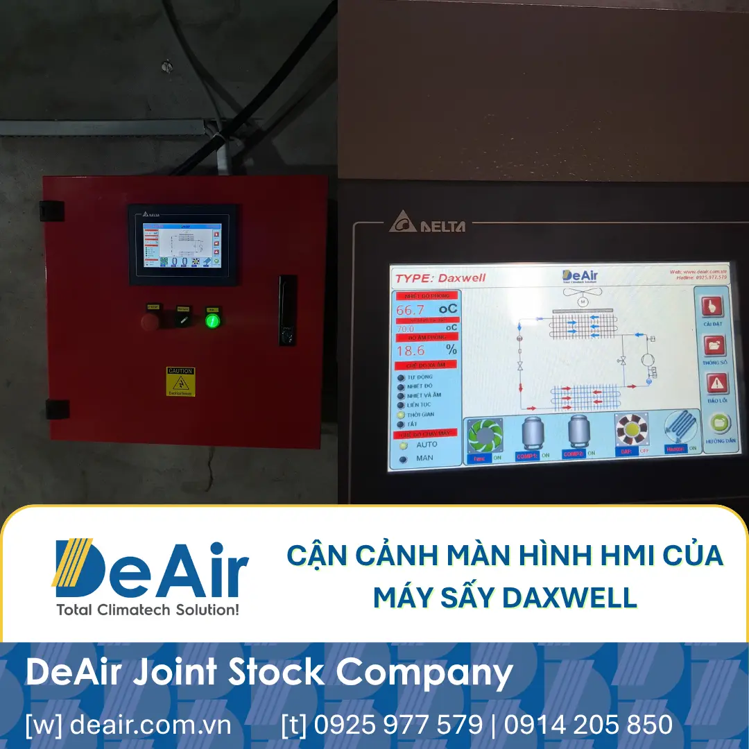 Close-up of the smart HMI control screen of the Daxwell dryer.