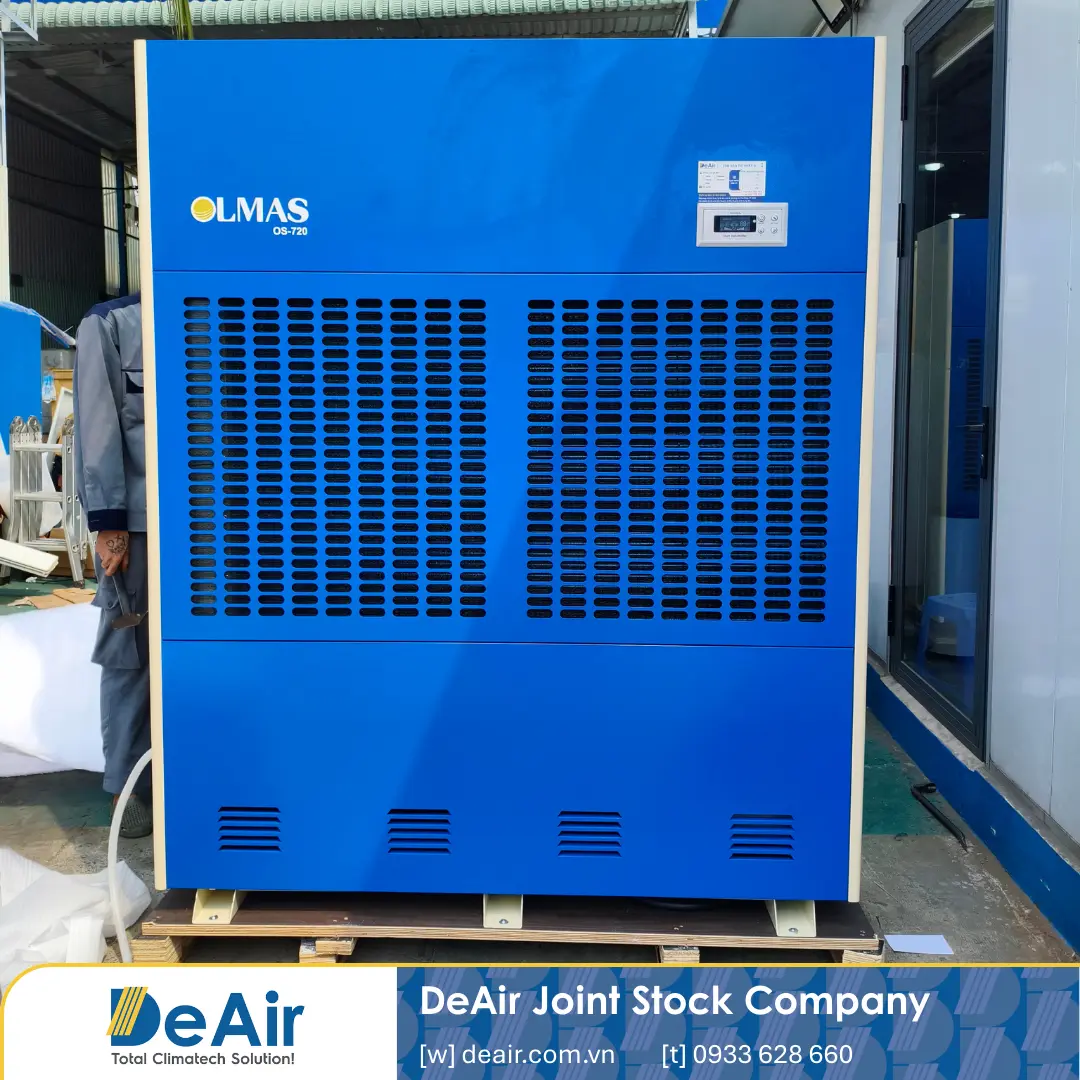 Close-up of the durable design of the Olmas OS-720 industrial dehumidifier