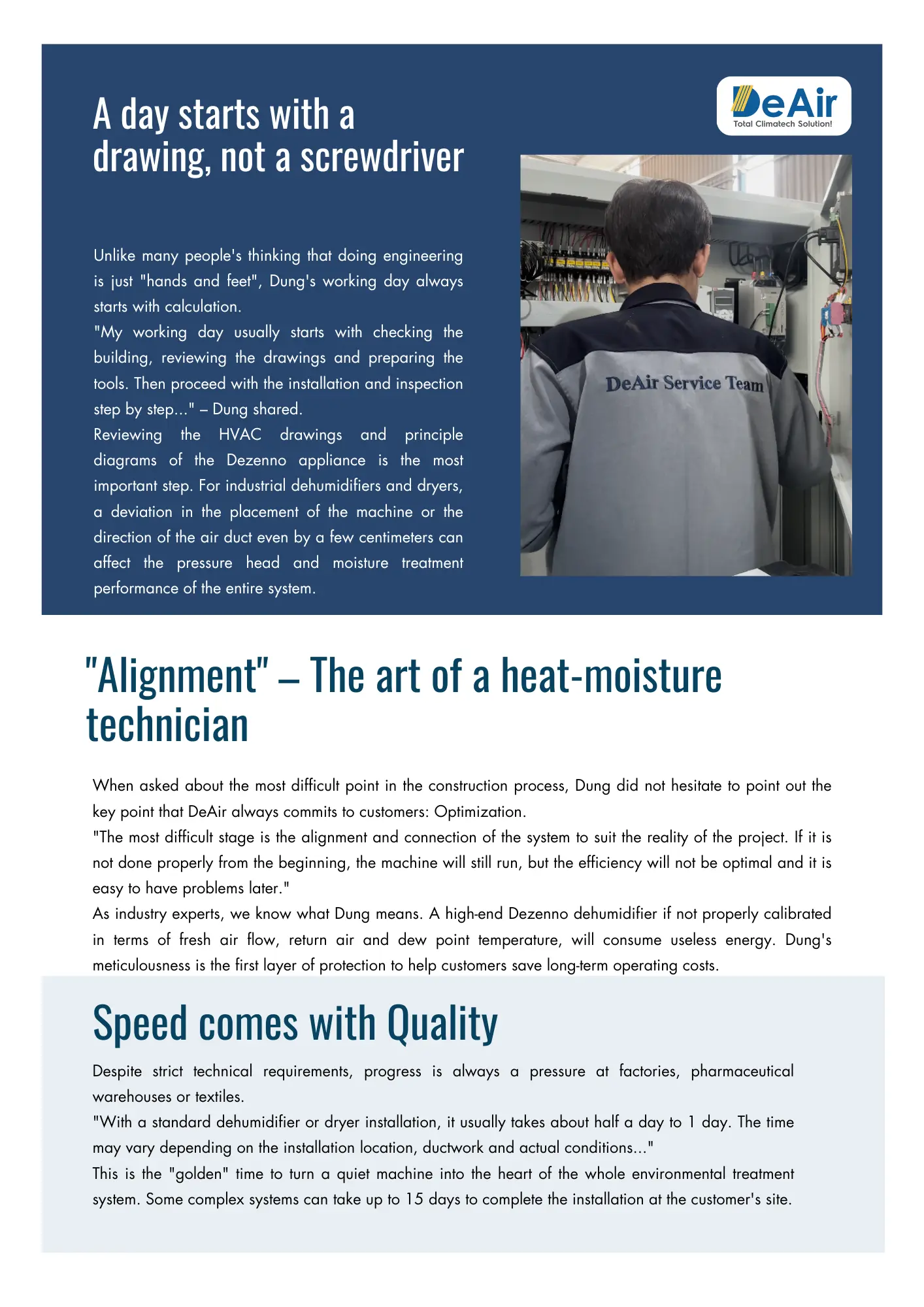 Meticulous working process of DeAir technician: Aligning and connecting the system