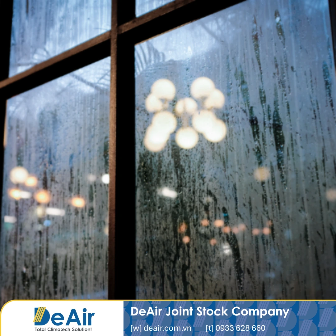 Sweating glass doors in a seafood restaurant