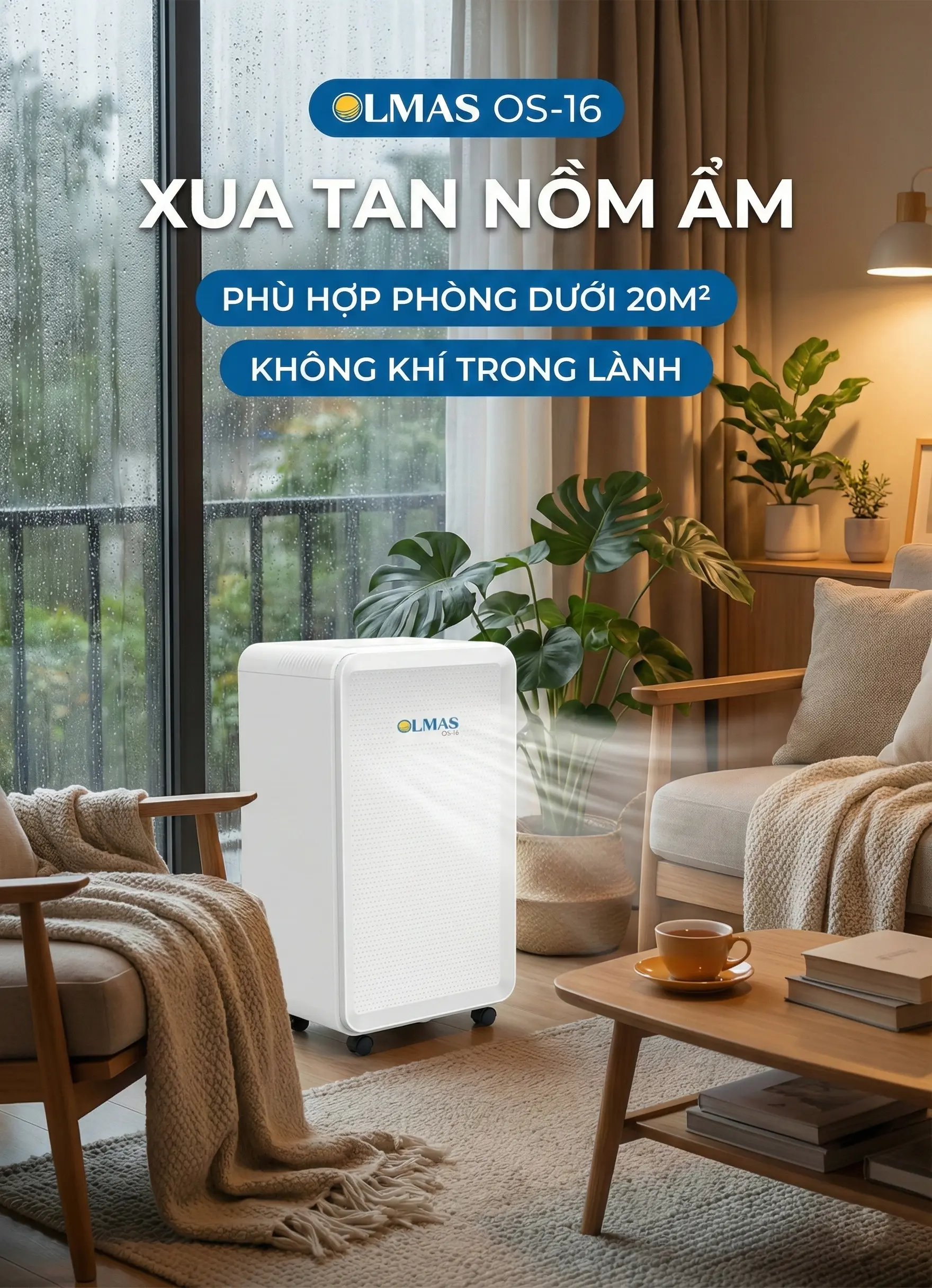 Máy hút ẩm gia đình Olmas OS-16 thiết kế hiện đại