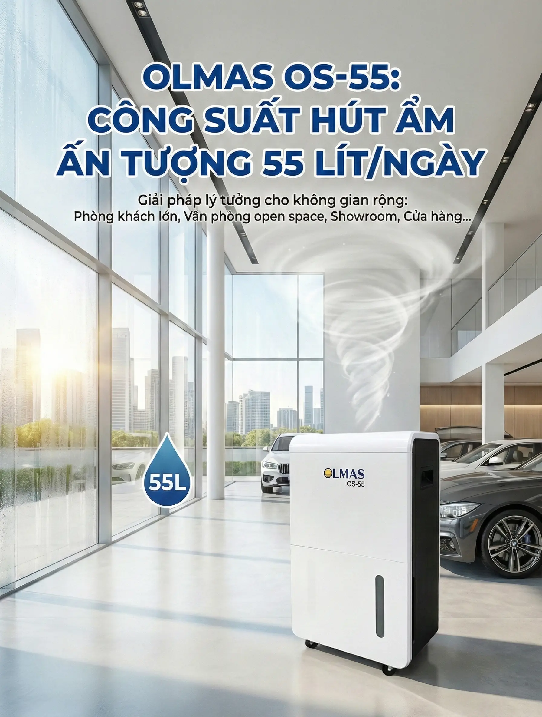 Máy hút ẩm công suất lớn Olmas OS-55 bảo vệ không gian rộng