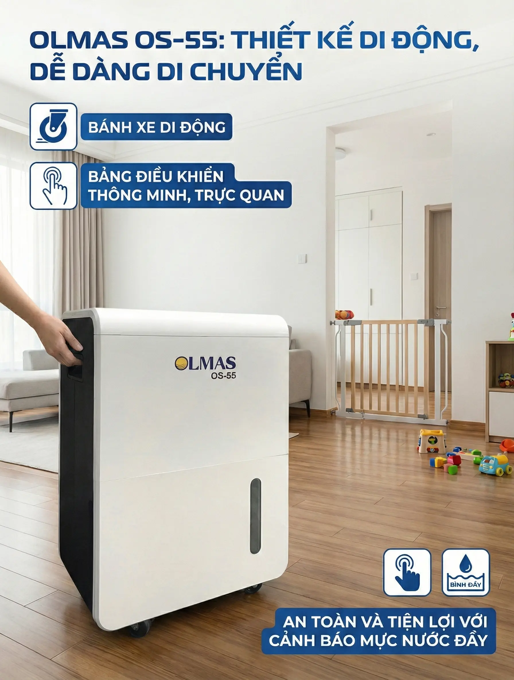 Thiết kế chắc chắn, bền bỉ của máy hút ẩm Olmas OS-55