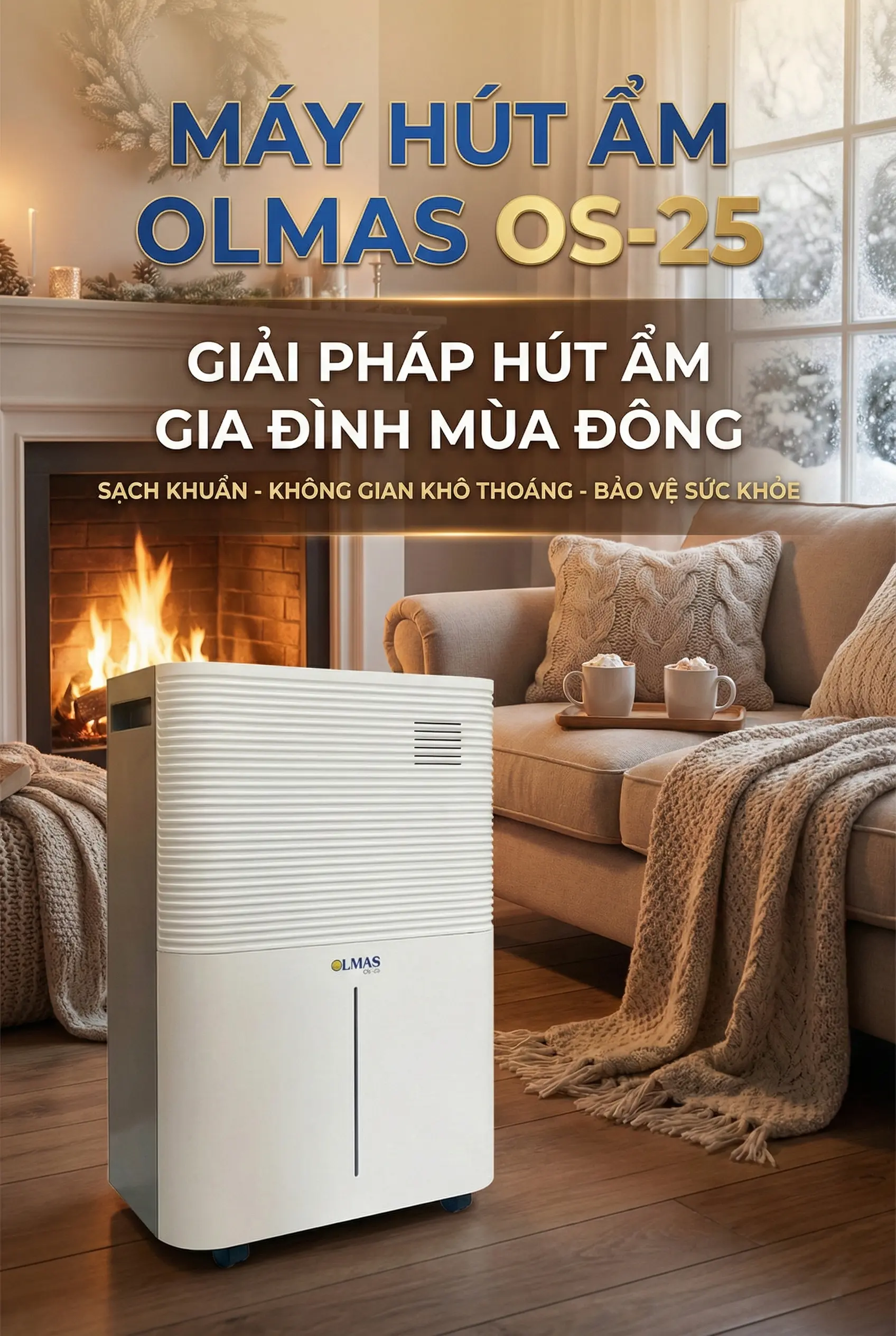Máy hút ẩm Olmas OS-25 hoạt động hiệu quả trong phòng ngủ giúp không khí khô ráo ấm áp