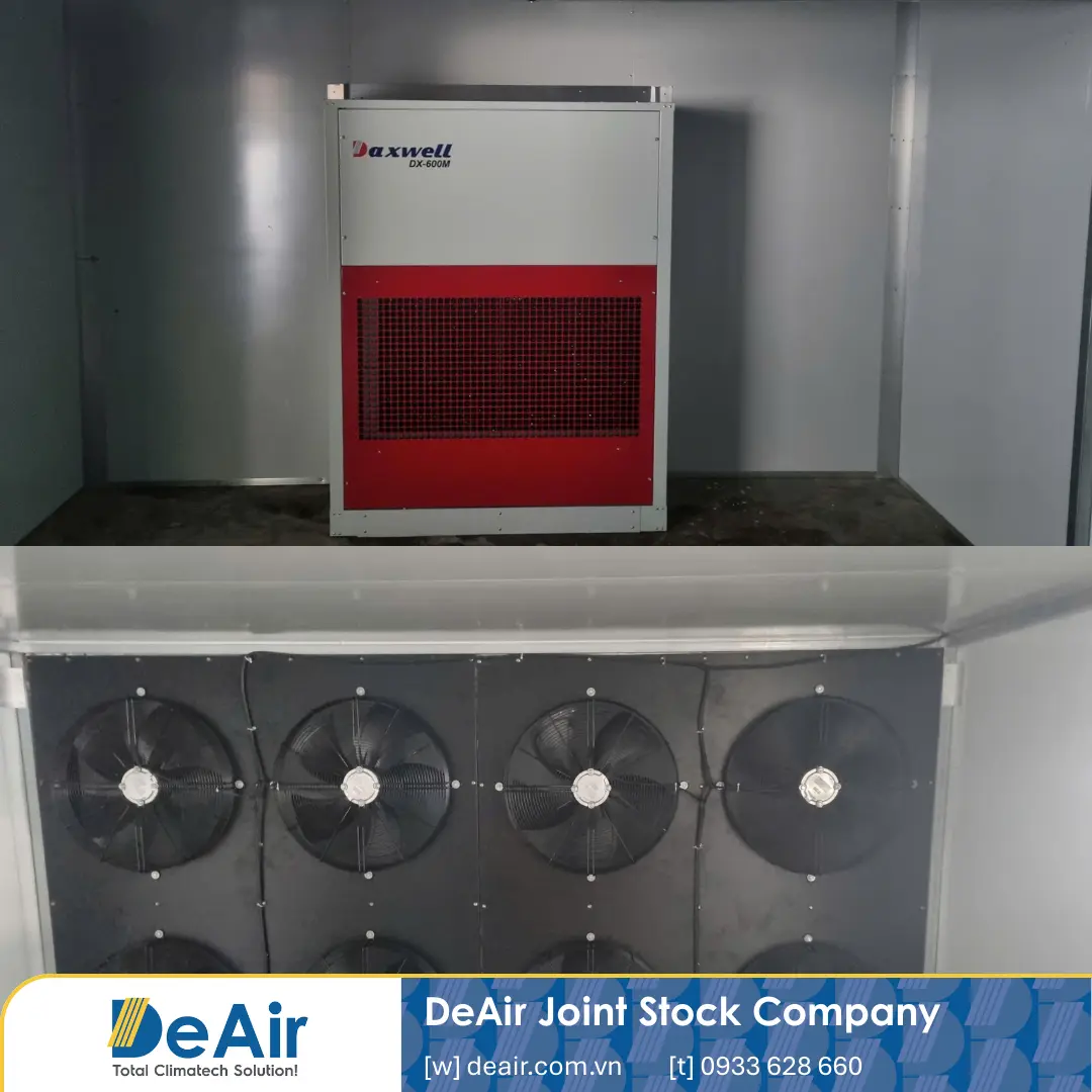 The Daxwell DX-600M industrial heat-pump dryer and its powerful circulating fan array