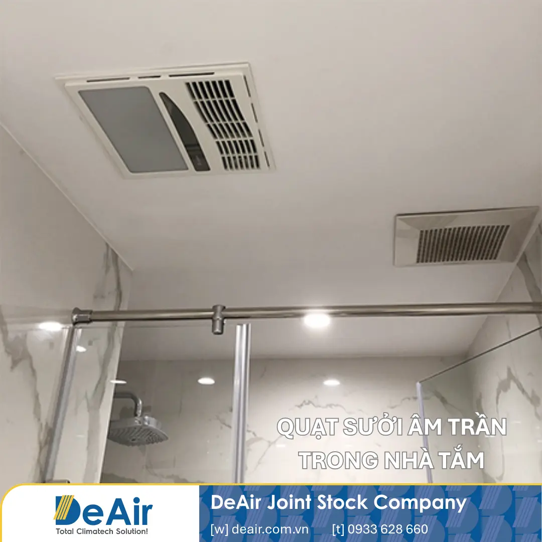 Quạt sưởi âm trần lắp đặt trong nhà tắm mang lại sự an toàn và thẩm mỹ
