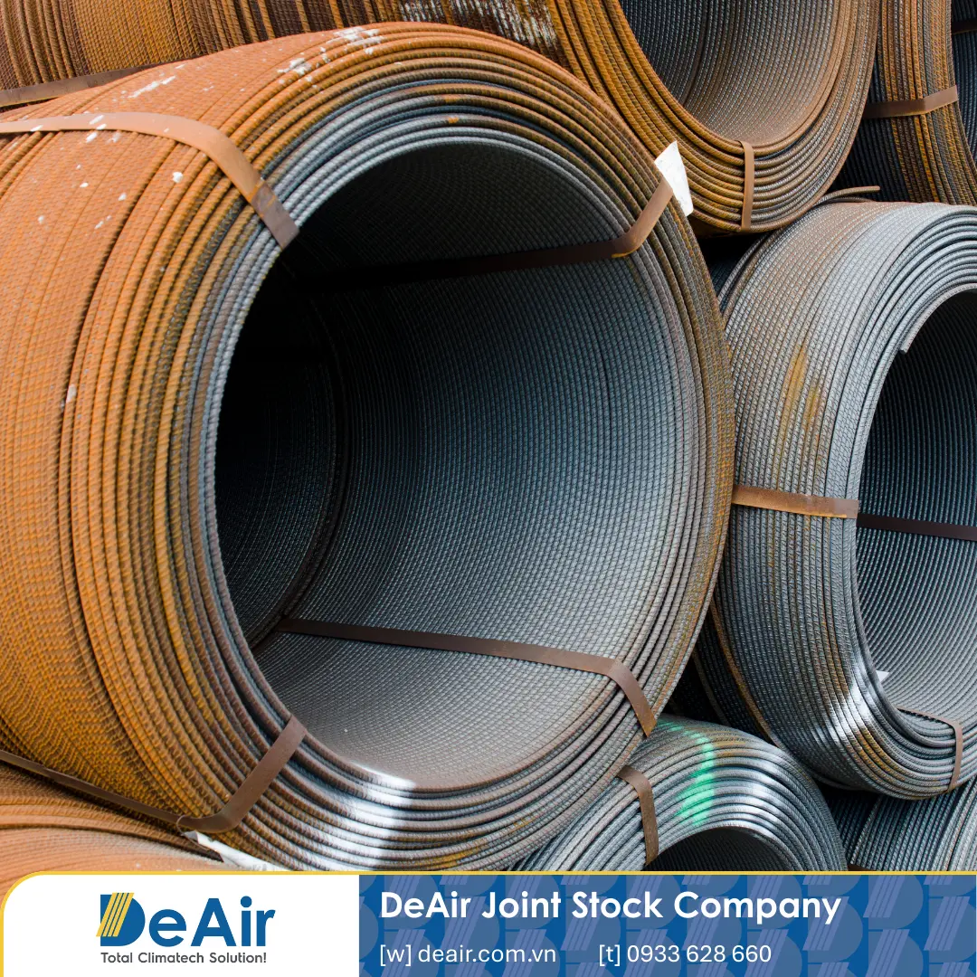 Illustration of brand new steel coils already rusting due to improper storage without a dehumidifier