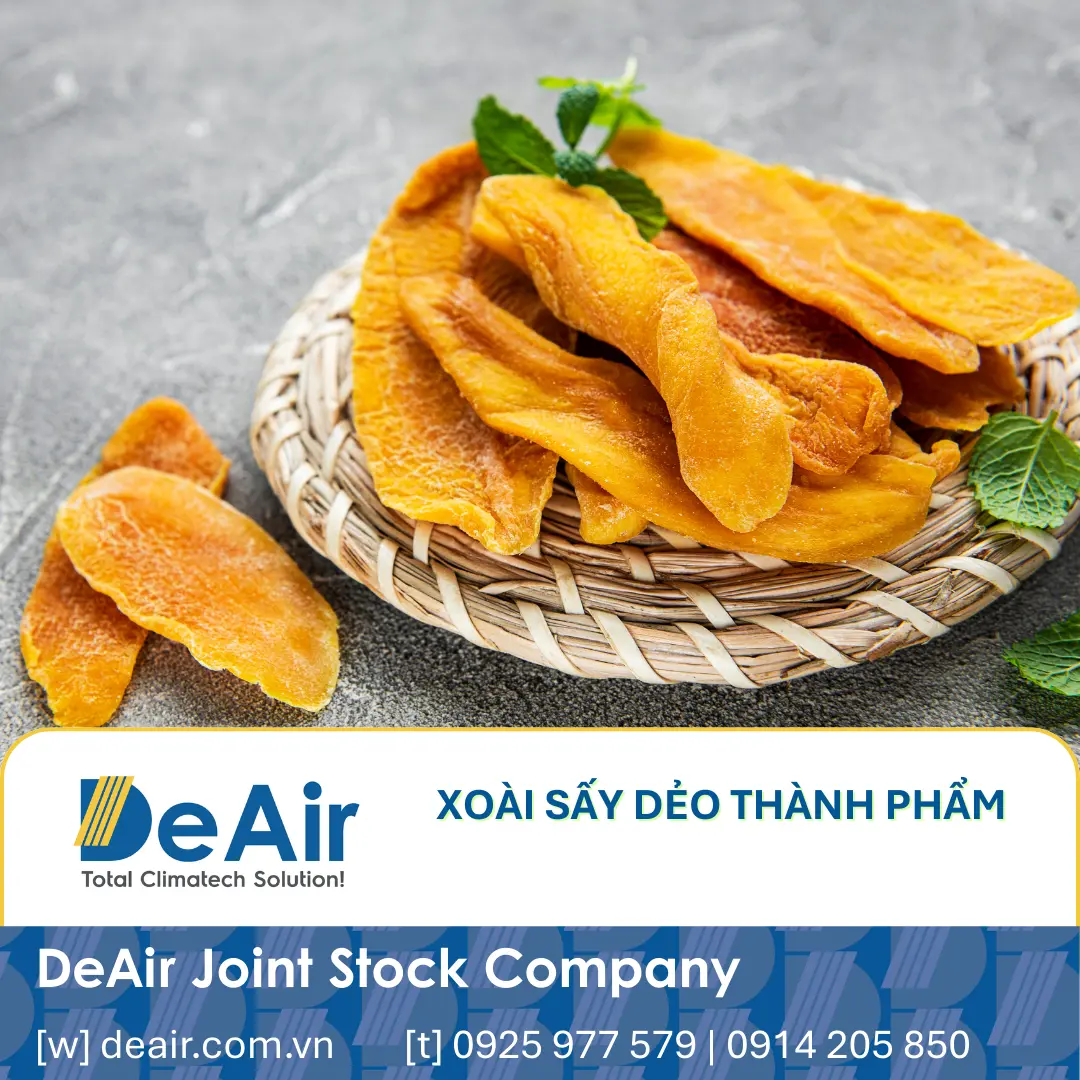 Thành phẩm xoài sấy dẻo được đóng gói, sẵn sàng xuất khẩu.